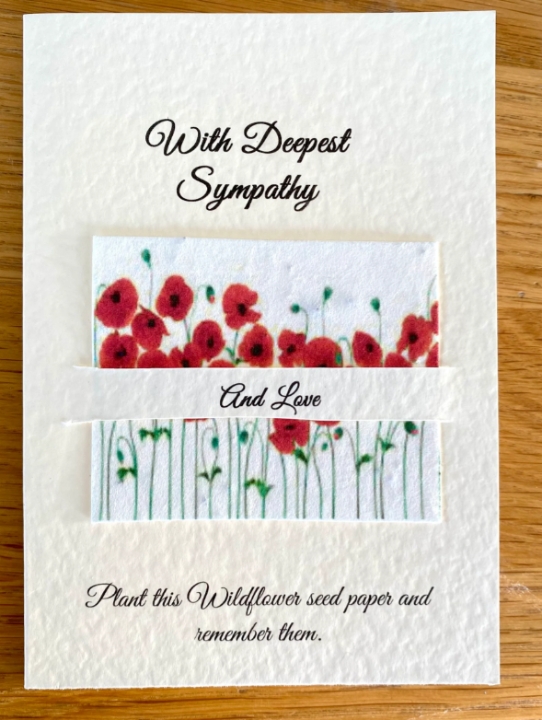 Seeded greetings card Sympathy Poppies