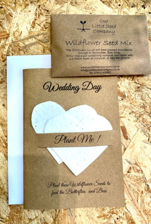 Seeded greetings card Wedding Day White Hearts