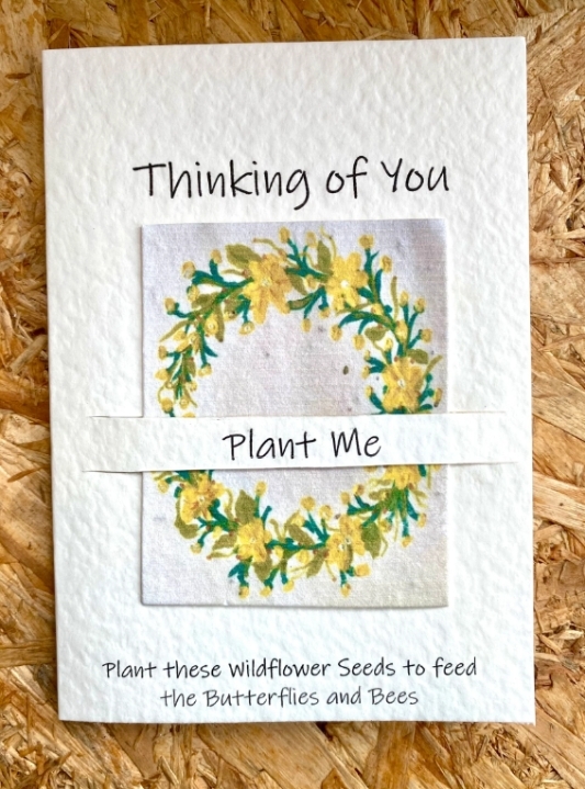 Seeded greetings card Thinking of You Yellow garland